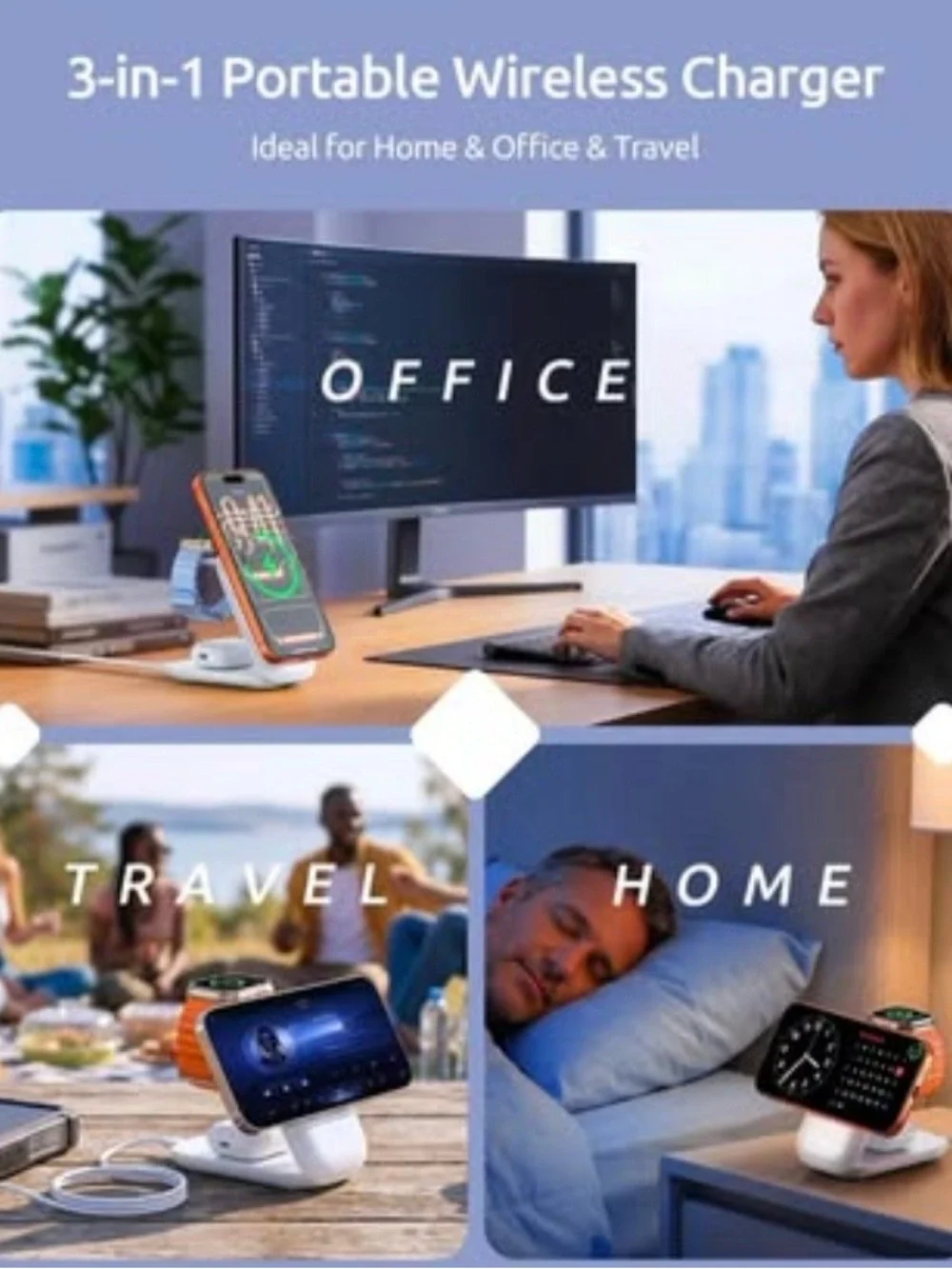 NEW - 3-in-1 Wireless Charging Station for iphone,Foldable Magnetic Stand